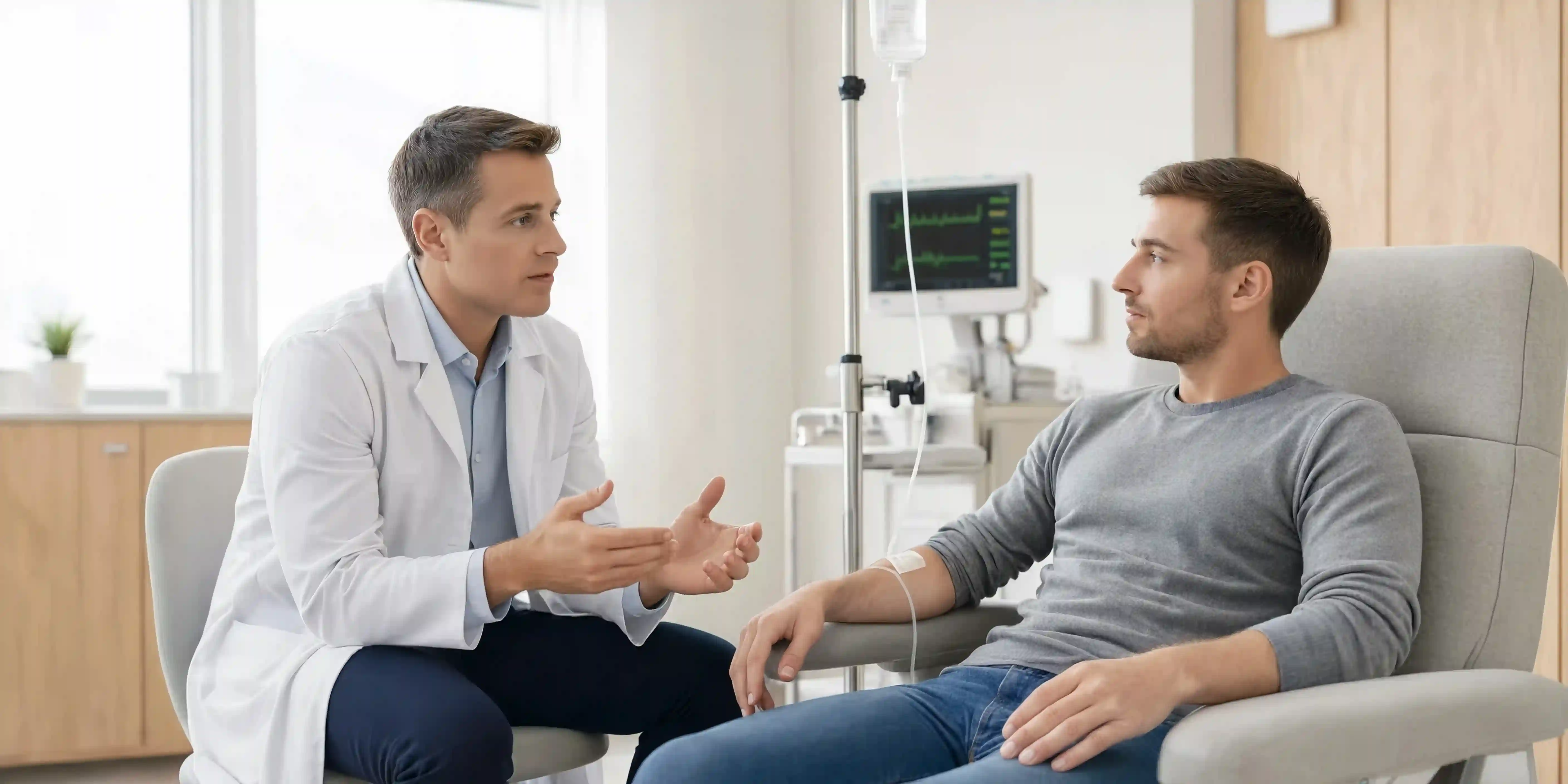 Врач-нарколог проводит современную детоксикацию пациента в частной клинике